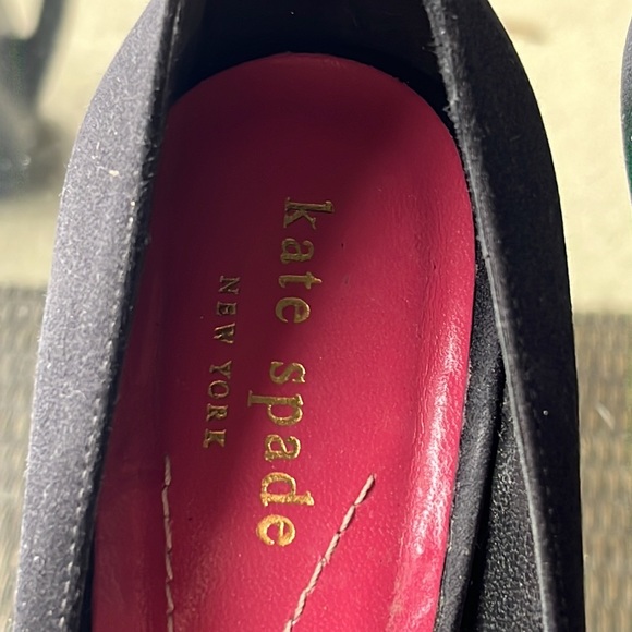 🐝 Kate Spade Sz 7.5 bow tie front open toe black sateen look leather shoes - Picture 8 of 12